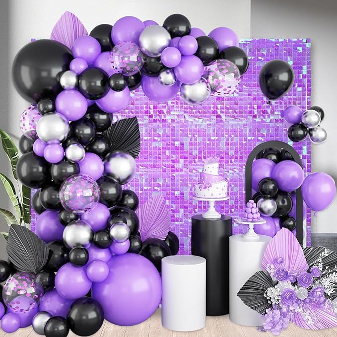 36 PCS Colorful Purpe Shimmer Wall Backdrop, Square Sequin Photo Backdrops Panel, Glitter Wall Background for Birthdays, Weddings, Halloween, Engagements, Disco Bachelorette Party Decoration (6FTx6FT)