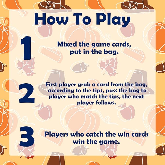 Thanksgiving Turkey Pass The Bag Game - 44 Game Cards & Gobble Turkey Canvas Bag - Thanksgiving Party Games for Adults & Teens, Office & Family Activity - Fall Harvest Party Decor & Supplies - A05