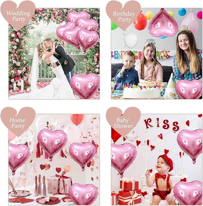 Biapian Light Pink Heart Balloons, 10PCS Glitter Pink Heart Shape Balloons Foil, 18inch Pastel Pink Love Heart Balloons for Girls Women Valentines Day, Wedding, Brithday, Baby Shower Party Decorations