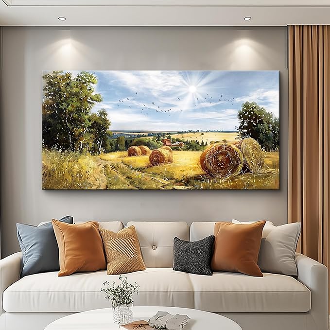 FUHAIHUA Large Wall Decor For Living Room Canvas Wall Art For Bedroom Inspiration Wall Decorations Country Field Pictures Landscape Paintings Artwork Posters Mural Modern Room Home Decor 24x48 In