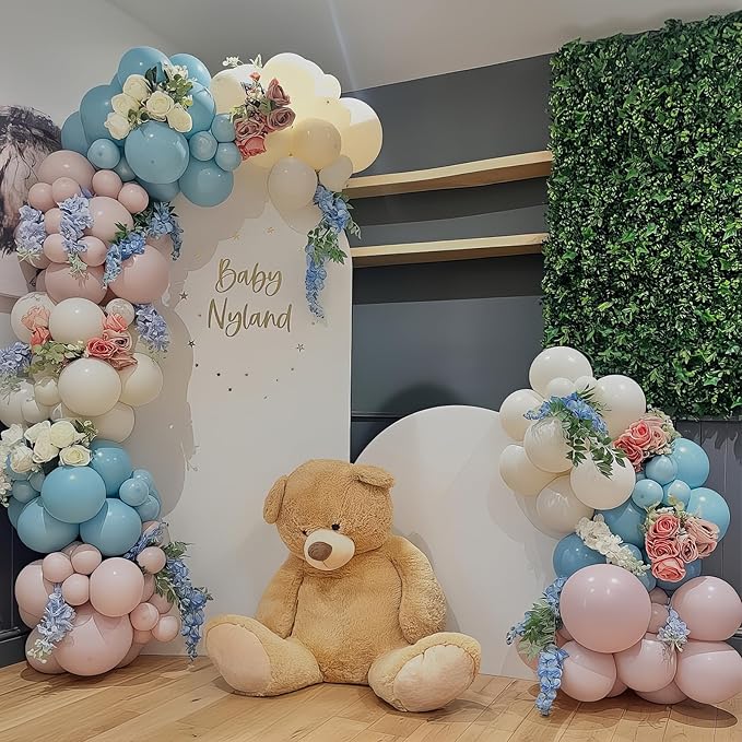 Dusty Pink Blue Balloon 60 Pcs Gender Reveal Balloons Blush Pink Slate Blue Beige Sand White Party Latex Balloons for Boy or Girl Gender Reveal Birthday Bridal Baby Shower Party Decorations