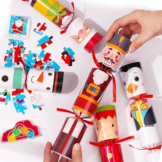 10 Pack Christmas Party Favor Non-Snap Christmas Table Favor with Party Hats Joke Little Gifts Inside for Kids Adults, Xmas Table Decorations Holiday Party Favor Xmas Dinner Traditions Supplies