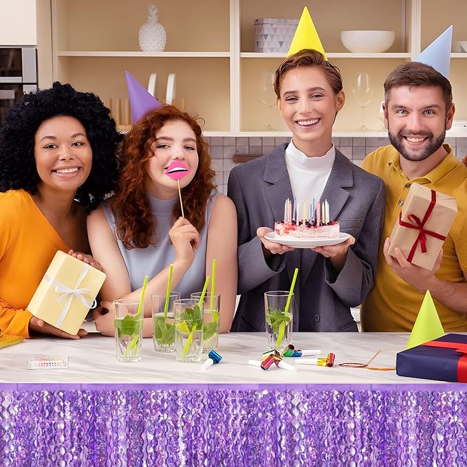 6 Pack 10 Feet Light Purple Wave Foil Fringe Garland Metallic Tinsel Streamers Banner Wall Hanging Curtain Backdrop for Parade Floats, Mother's Day, Easter, Bachelorette, Wedding Party Decoration