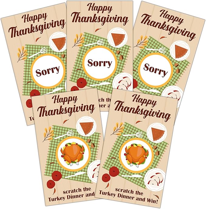 Thanksgiving Scratch Off Cards, Turkey Games For Family Party, Friendsgiving Party Favors For Adults, Thanksgiving Supplies Decorations, Pack Of 50, 04
