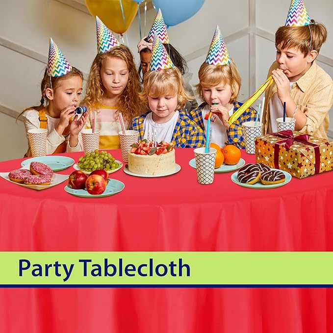 Party Dimensions Red Disposable Plastic Tablecloth for Round Tables (12 Pack) 84 inches Table Cloths for Parties, Events & Weddings, Indoors & Outdoors, Plastic Table Cover