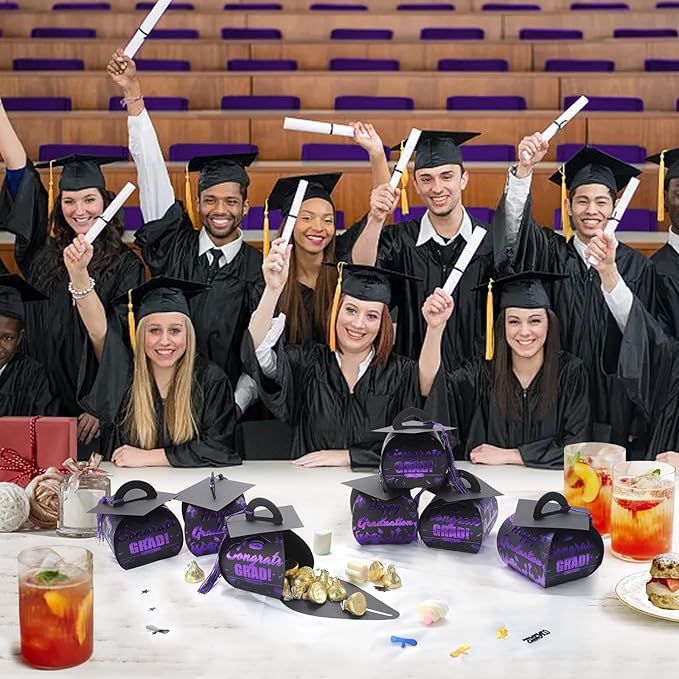 COTOPHER 36 Pcs Graduation Cap Gift Boxes with Tassel, Class of 2025 Graduation Candy Boxes Centerpieces for Tables Party Decorations, Mini Treat Chocolate Box Graduate Favors Supplies