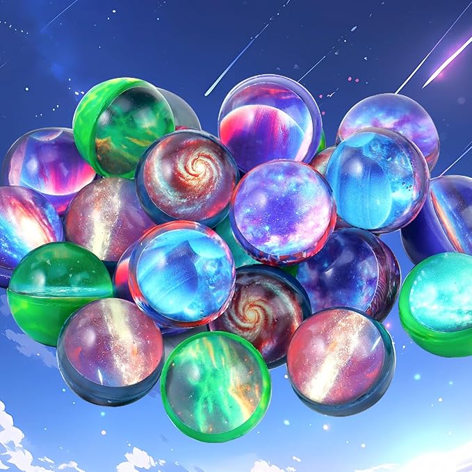 Ayfjovs 24 Pack Galaxy Bouncy Balls -32mm Rubber Balls Bulk Toys with Vibrant Aurora Colors and Great Elasticity - Perfect for Party Favors, Easter Basket Stuffers Classroom Prizes, and Pet Play