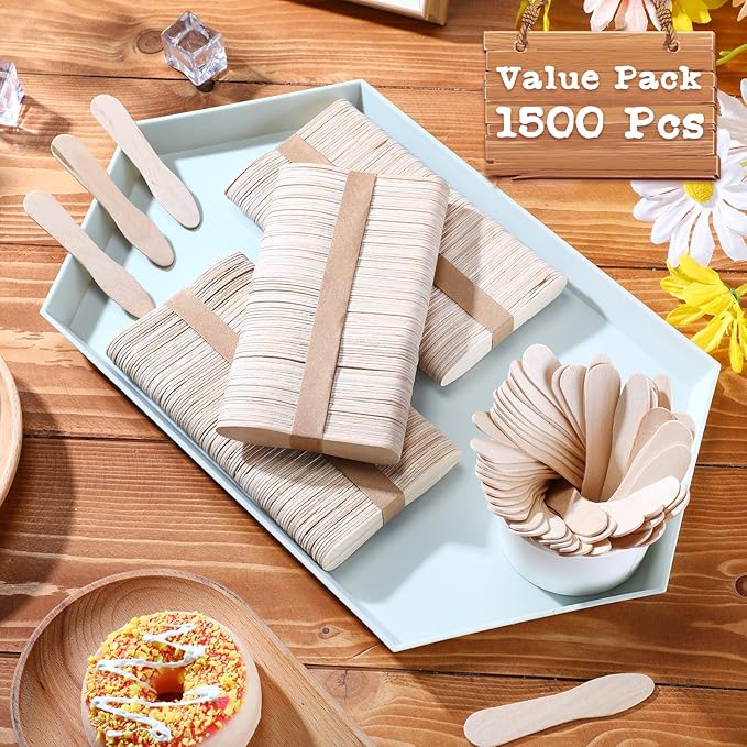 Nuogo 1500 Pcs Wooden Ice Cream Sample Spoons Bulk Disposable Honey Gelato Tasting Sticks Cutlery Mini Wood Chocolate Hot Cocoa Essential Small Wedding Dessert Spoon for Eating Sampling Craft 3 Inches