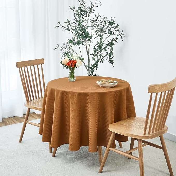 maxmill Tablecloth Weaved Texture Pattern Tablecloth Water Resistance Antiwrinkle Spillproof Soft Table Cloth for Fall Harvest Thanksgiving Parties Holiday Dinners, Round 90 Inch, Amber