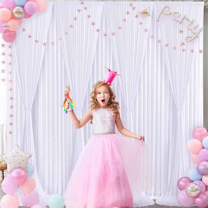 10 Panels White Backdrop Curtain for Parties Wedding Wrinkle Free White Photo Curtains Backdrops Drapes Fabric Decoration for Baby Shower Birthday Party 50ft(W) x 10ft(H)