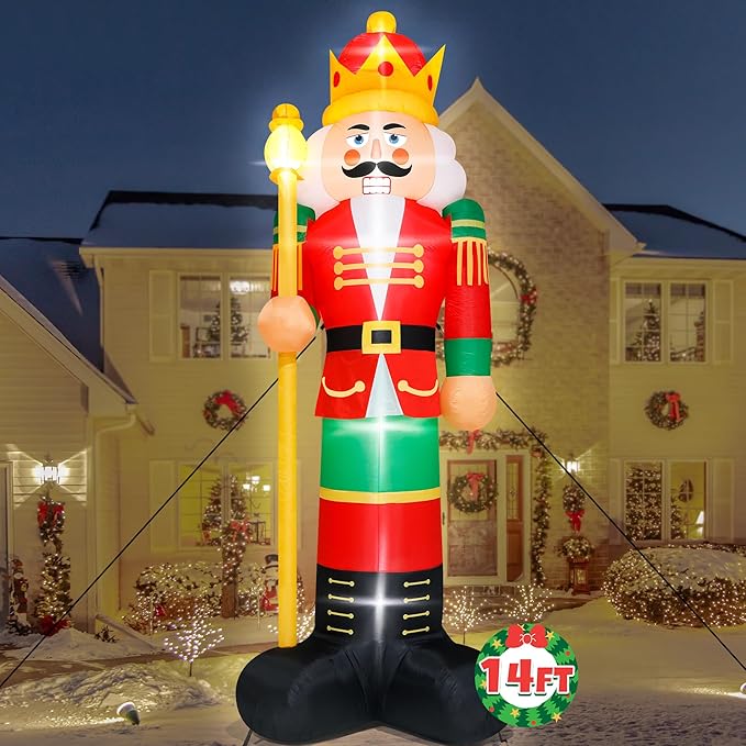 14FT Christmas Inflatables, Giant Christmas Inflatables Nutcracker, Lighted Christmas Soldier Yard Decorations, Blow Up Outdoor Christmas Decor for Holiday Xmas Party Indoor Lawn Christmas Eve