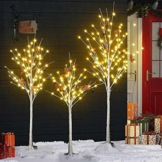 Lamerge Lighted Tree Set of 3,Christmas Tree 4Ft,5Ft and 6Ft with LED Lights, Halloween Decoration,Suit for Festival/Party,Wedding,Birthday,Indoor and Outdoor Use,Warm White (LBT3-WW)