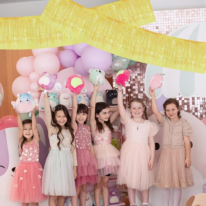 BEISHIDA 3 Packs Metallic Foil Fringe Garland Shining Yellow Wall Hanging Tinsel Fringe Banners for Car Floats Bridal Shower Wedding Birthday Easter Graduation Holiday Party Decoration(30 Feet)