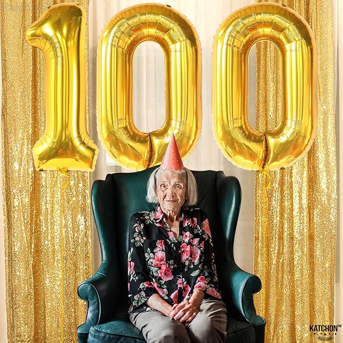 KatchOn, Large Gold 100 Balloon Number - 40 Inch | Foil Balloon for 100th Birthday Decorations | 100th Gold Balloons For Anniversary Decorations | Golden Birthday Party Decorations