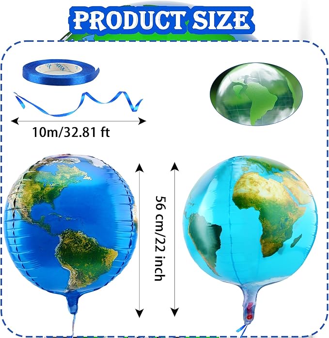 16 Pack 22 Inch Globe Balloons Large 4D Earth Balloon Jumbo World Map Foil Balloons for Space Theme Party Decor Teaching Supplies, 2 Styles