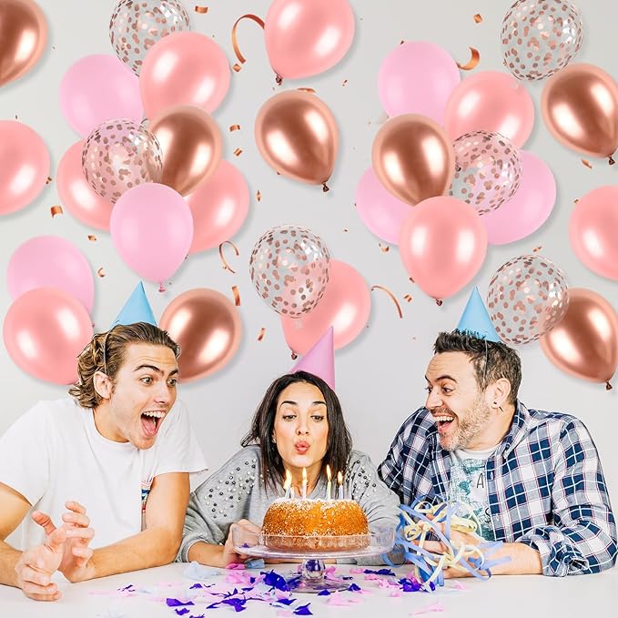 Rose Gold and Pink Balloons, Blush Pink Metallic Rose Gold Balloons Retro Pink Pastel Pink Rose Gold Confetti Balloons For Girls Birthday Party Boho Wedding Anniversary Party Decorations