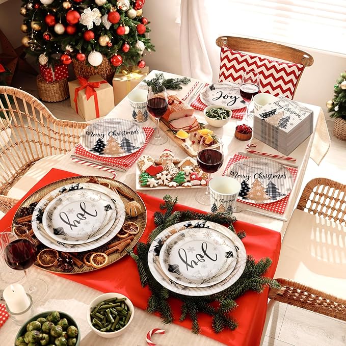 Hsei 250 Pcs Christmas Tree Plates and Napkins Party Decorations Disposable Tableware Sets Baby Shower Birthday Party Supplies Serves 50 Guests Dinnerware Bridal Baby Shower Favors