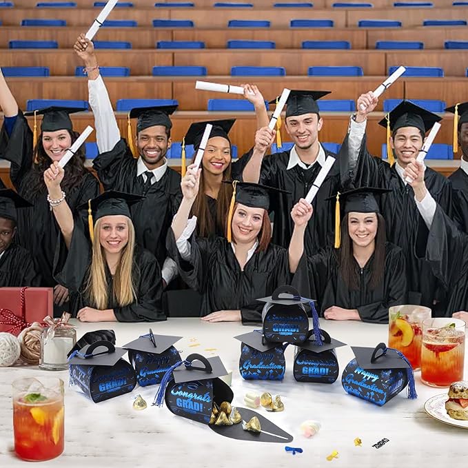 COTOPHER 36 Pcs Graduation Cap Gift Boxes with Tassel, Class of 2025 Graduation Candy Boxes Centerpieces for Tables Party Decorations, Mini Treat Chocolate Box Graduate Favors Supplies