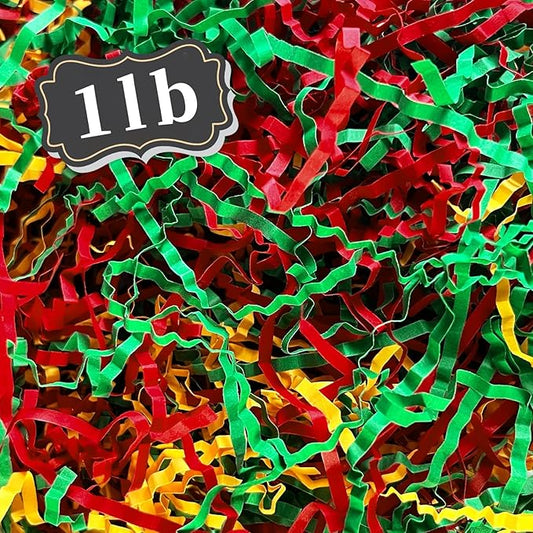 1 LB Red Geen Gold Crinkle Cut Paper Shred Filler Great for Gift Wrapping, Basket Filling, Birthday, Wedding, Halloween, Thanksgiving, Christmas Day, New Year Party Decorations Filling Supplies