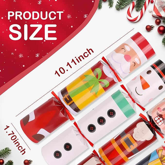 10 Pack Christmas Party Favor Non-Snap Christmas Table Favor with Party Hats Joke Little Gifts Inside for Kids Adults, Xmas Table Decorations Holiday Party Favor Xmas Dinner Traditions Supplies