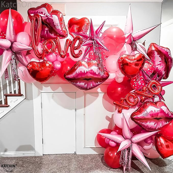 KatchOn, Huge Red Lip Foil Balloon - 30 Inch, Pack of 4 | Cute Kiss Balloons for Lips Balloon Decorations | Valentines Balloons | Galentines Day and Proposal Decorations