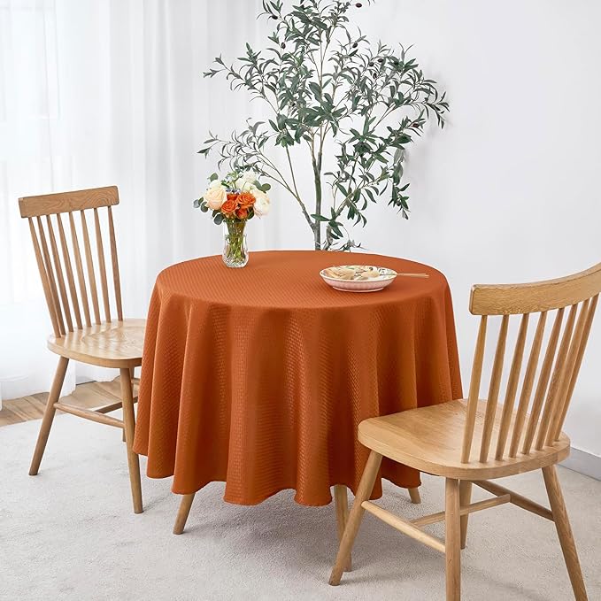 maxmill Round Tablecloth Weaved Pattern Spill-Proof Wrinkle Free Soft Jacquard Table Cloth for Circular Table Cover, for Dining Room Fall Harvest Thanksgiving Parties Holiday Dinner, 90 Inch, Rust