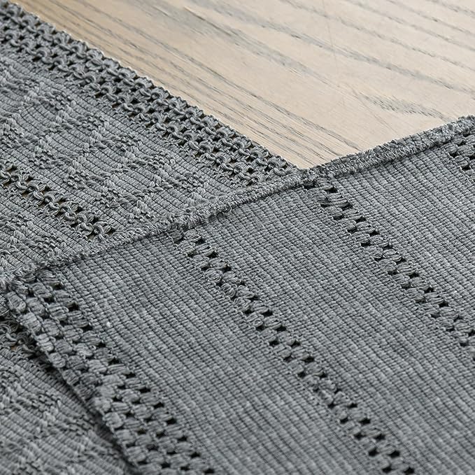 Artoid Mode Dark Grey Farmhouse Woven Rustic Hollow Table Runner, Seasonal Holiday Hollow Kitchen Dining Table Decoration for Home Party Decor 12x120 Inch