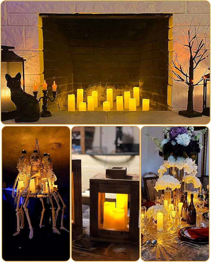 Enido 24 Pc Flameless LED Candles with Remote & Timer, Outdoor Waterproof, Flickering Electric Warm Lights for Cozy Home & Holiday Romantic Decor, Battery Operated (D 2.2” x H 4”/5”/6”