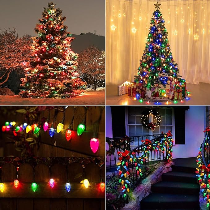 Solar String Strawberry Lights Outdoor 2 Pack 200 LED 80Ft Multi-Color Christmas Fairy Lights with 8 Lighting Modes, Waterproof Solar Lights Outdoor for Garden Christmas Wedding Xmas Tree Decoration