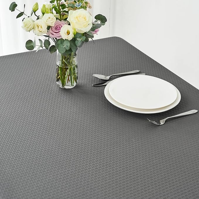 maxmill Square Tablecloth Water Resistance Antiwrinkle Spill Proof Weaved Texture Table Cloth, Decorative Fabric Table Cover for Banquet Parties Event Holiday Dinner, 70 x 70 Inch, Charcoal Gray