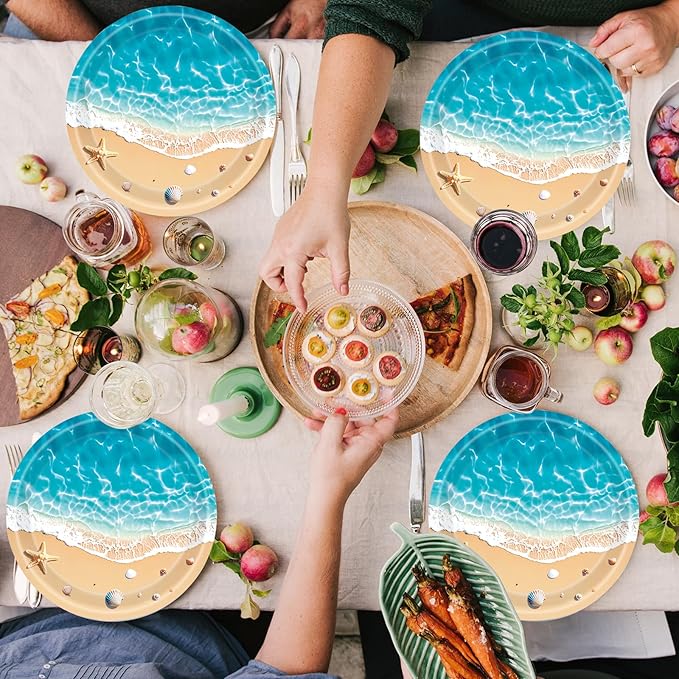 40Pcs Beach Plates and Napkins Party Supplies, Disposable Ocean Waves Birthday Plates Napkins Tableware Set for Hawaiian Ocean Themed Party Decorations (Beach)