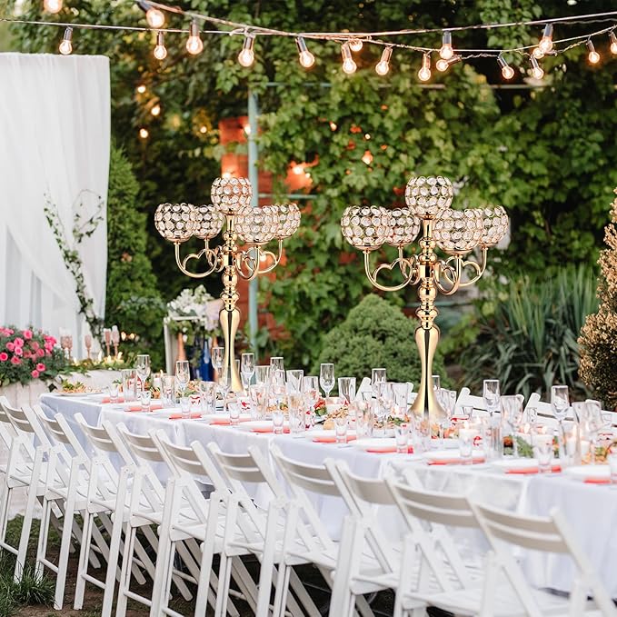 Nuenen 1 Pack 5 Arm Crystal Candelabra Centerpieces 21.5 Inch Tall Candle Holder Bowl Elegant Centerpieces for Table for Home Wedding Anniversary Dinner Party Table Decoration (Gold)