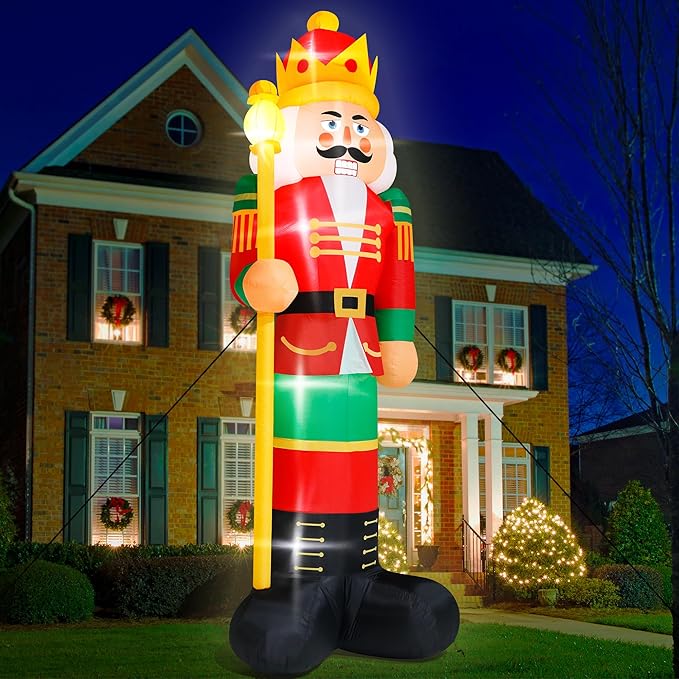 14FT Christmas Inflatables, Giant Christmas Inflatables Nutcracker, Lighted Christmas Soldier Yard Decorations, Blow Up Outdoor Christmas Decor for Holiday Xmas Party Indoor Lawn Christmas Eve