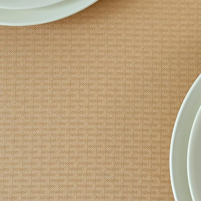 maxmill Rectangle Tablecloth Weaved Pattern Waterproof Spillproof Wrinkle Free Table Cloth, Kitchen Dining Tabletop Decoration, Fabric Table Cover for Holiday Parties, 52 x 70 Inch, Beige