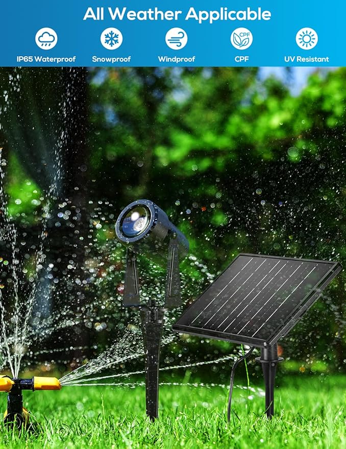 ZYAN Solar Landscape Spot Lights Outdoor 48ft Cable 12W Monocrystalline Panels & USB-C Powered 10800mAh All-Night Lighting Auto Dusk to Dawn IP65 Waterproof Warm White LED Uplights Yard Pathway Tree