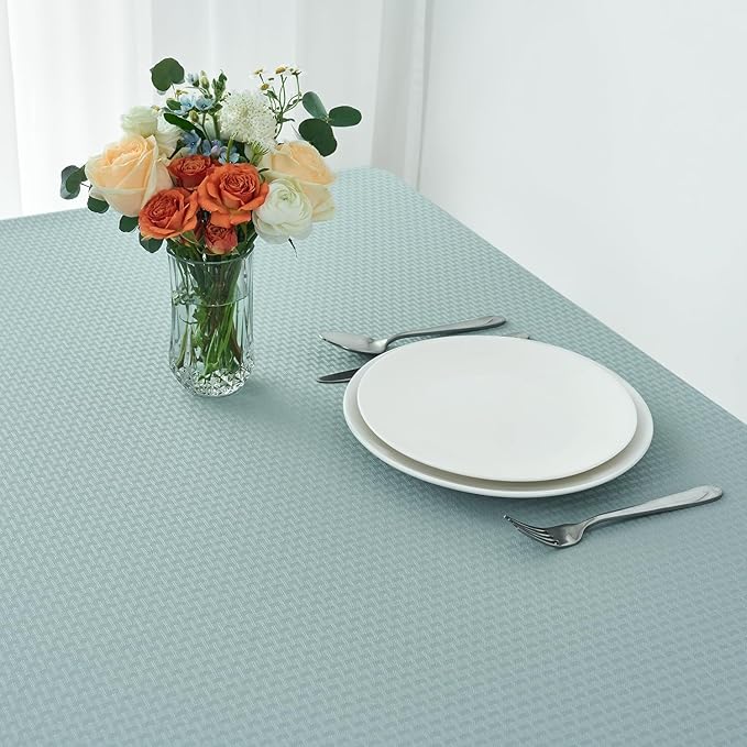 maxmill Rectangle Tablecloth Weaved Pattern Waterproof Spillproof Wrinkle Free Table Cloth, Kitchen Dining Tabletop Decoration, Fabric Table Cover for Holiday Parties, 52 x 70 Inch, Dusty Blue