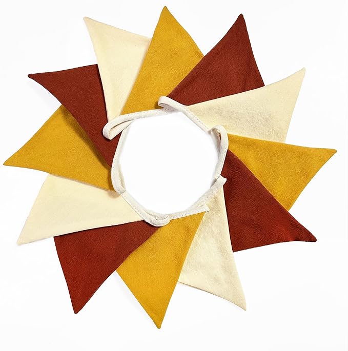 2 Sets of Brick Red Yellow Beige Nursery Garland 24Pcs Fabric Linen Baby Banner Triangle Pennant Flags Streamers for Kids Girls Birthday Boho Baby Shower Party Decorations Baby Bedroom Nursery Decor