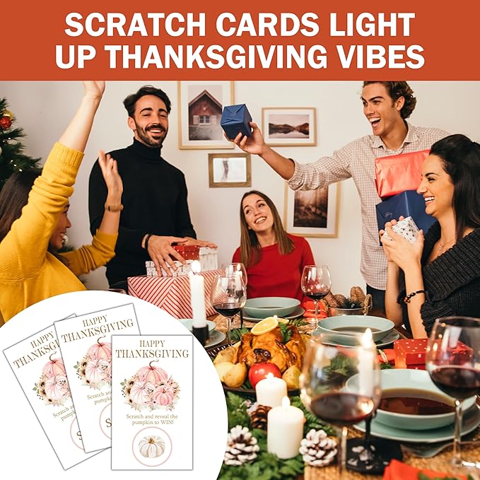 Thanksgiving Scratch Off Cards, Autumn Pumpkin Games For Family Party, Friendsgiving Party Favors For Adults, Pink Thanksgiving Supplies Decorations, Pack Of 50, 06