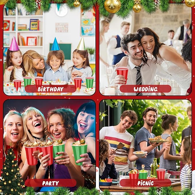 KesaPlan 100 PCS 16 OZ Plastic Cups, Christmas Party Cups Red and Green Cups Disposable Cups Bulk for Party Graduation Thanksgiving Wedding Birthday Halloween Family Gatherings Festive Celebrations
