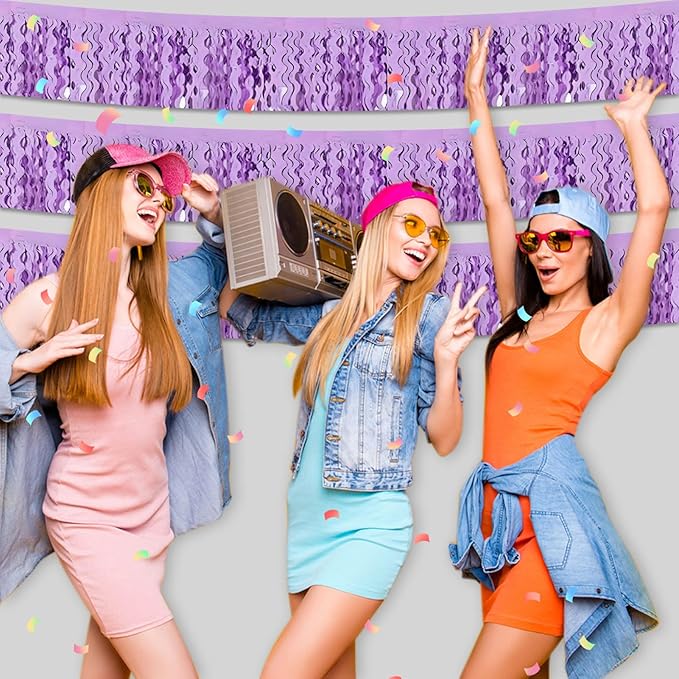 6 Pack 10 Feet Light Purple Wave Foil Fringe Garland Metallic Tinsel Streamers Banner Wall Hanging Curtain Backdrop for Parade Floats, Mother's Day, Easter, Wedding, Birthday Party Decoration