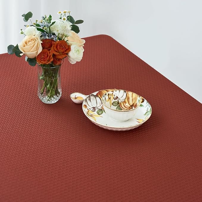 maxmill Fall Tablecloth Stain Resistant Waterproof Wrinkle Resistant Spillproof Soft Weave Texture Table Cloth for Dining Room, Harvest Thanksgiving Dinner, Rectangle 60 x 140 Inch, Rustic Brick