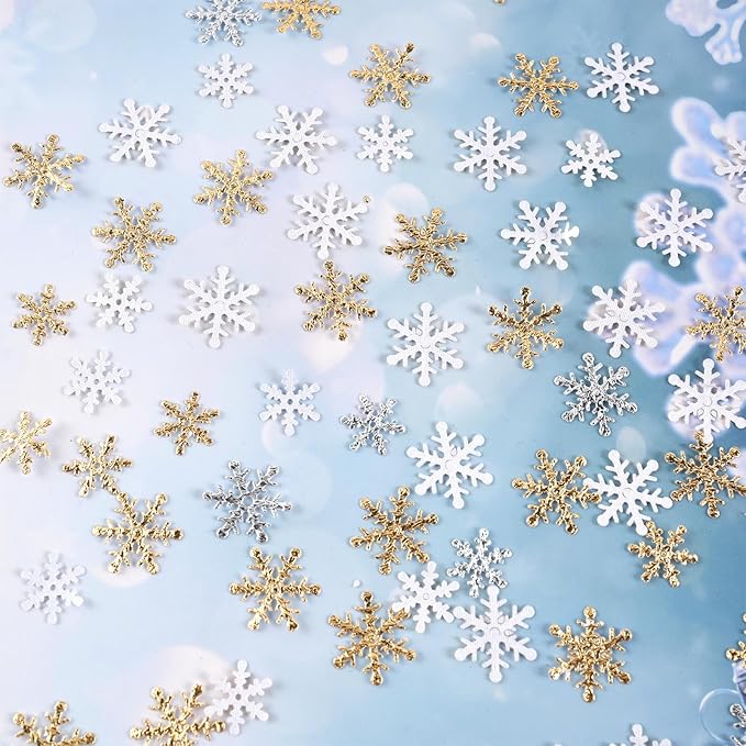 Christmas Snowflake Confetti Decorations,1200Pcs Gold Silver Confetti Snow Party Pack for Christmas Winter Wonderland Table Centerpieces Wedding Birthday Baby Shower DIY Projects Decorations Supplies