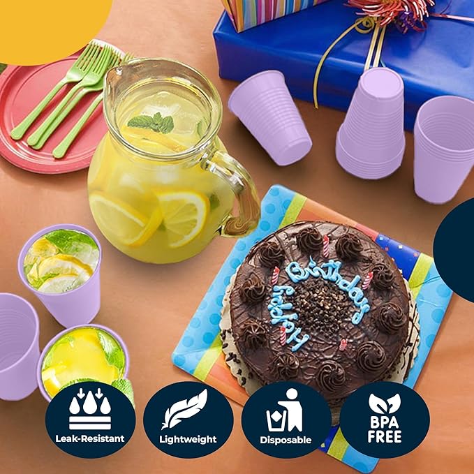 Exquisite Party Solids 12 Oz Lavender Plastic Cups For Party Supplies 50 Pack | Lavender Disposable Cups Plastic | Disposable Drinkware For Parties, Events & Everyday