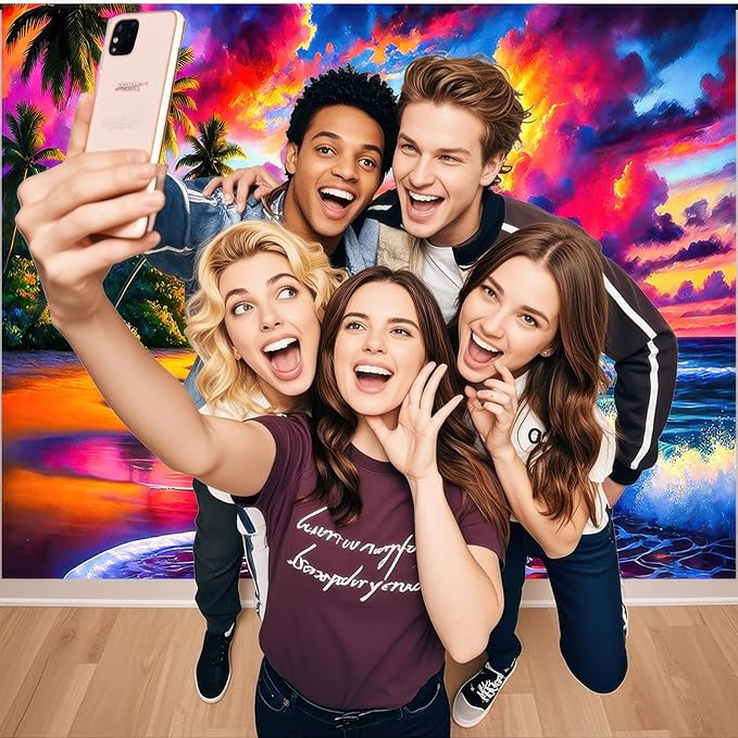 Beach Backdrop Banner 7.5x5.9ft Summer Hawaii Tropical Photography Backdrops Banner Vivid Pinks Sky Background for Outdoor Photo Party Decoration Sunshine Hawaii Themed