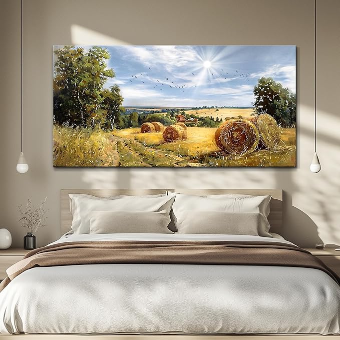 FUHAIHUA Large Wall Decor For Living Room Canvas Wall Art For Bedroom Inspiration Wall Decorations Country Field Pictures Landscape Paintings Artwork Posters Mural Modern Room Home Decor 24x48 In