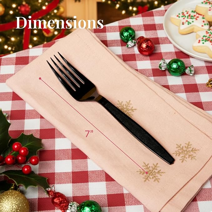 Prestee 100 Pack Black Plastic Silverware Forks - Heavy Duty Forks Disposable for Parties, Weddings, and Holidays - Elegant Heavyweight Cutlery and Flatware Set for Events and Celebrations