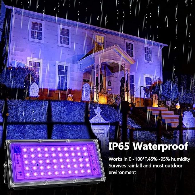 50W Black Lights, Blacklight Flood Light with Plug and Switch,for Glow Party, Halloween, Fluorescent Poster, Stage Lighting, Body Paint