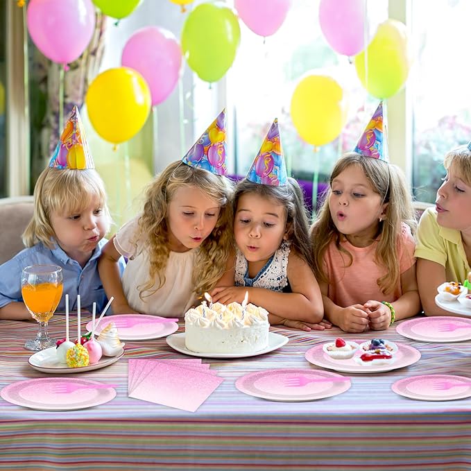 96 Pcs Ombre Pink Party Supplies Set for 24 Guests Gradient Pastel Pink Tableware Plates Dinnerware Table Decorations for Girls Woman Light Pink Sprinkle Wedding Birthday Anniversary Party Favors