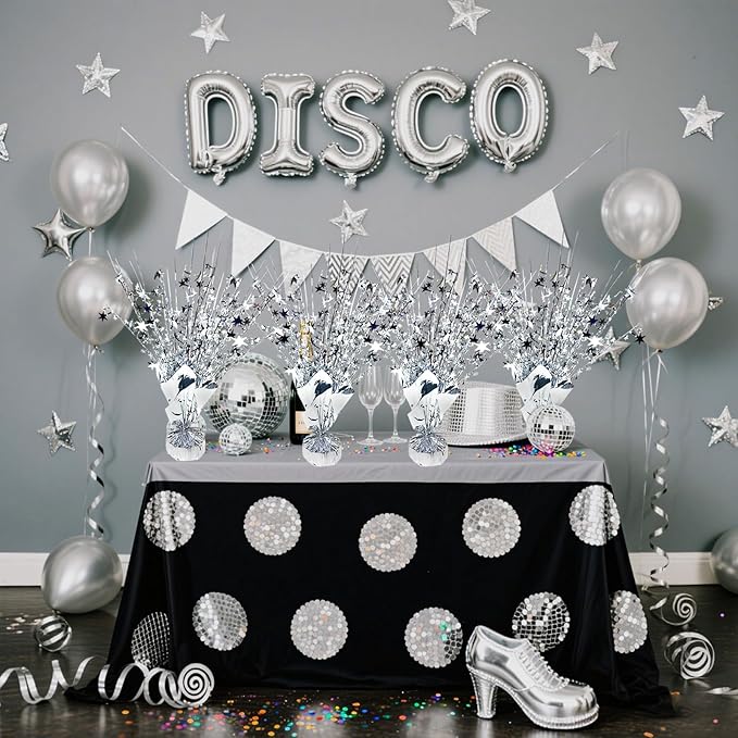 6 Pack Metallic Foil Spray Centerpiece Star Table Decoration Burst Glitter Tabletop Centerpieces for Birthday Christmas New Years Nye Wedding Graduation Holiday Party Supplies Decor, Silver