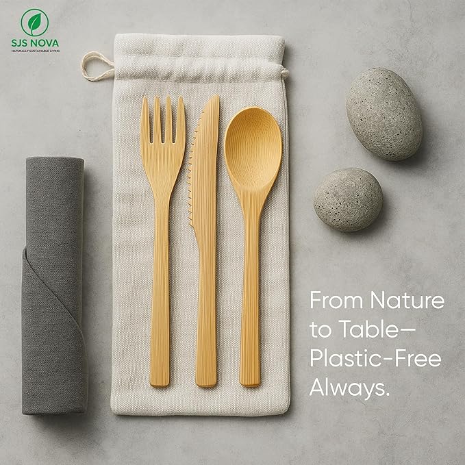 Premium Pre-Rolled Napkin and Bamboo Cutlery Set (60 Pack, 240 PCS) 100% Biodegradable, Eco-Friendly, Disposable Wrapped Cutlery - Includes Pre-Wrapped Bamboo Forks, Knives, Spoons, & Napkins